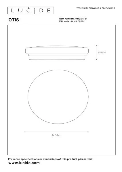 Lucide OTIS - Flush ceiling light - Ø 34 cm - LED - 1x24W 3000K - Opal - technical